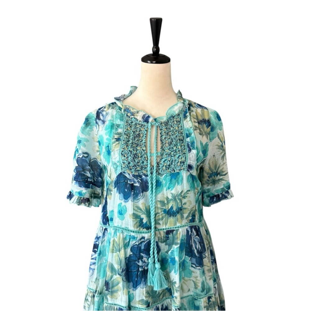 SUNDANCE Fields of‎ Beauty Floral Turquoise Boho 100% Cotton Dress XS - Picture 3 of 16